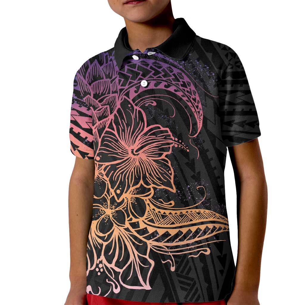 Floral Polynesian Hibiscus Tattoo Kid Polo Shirt Peach Gradient Style LT9 Kid Peach - Polynesian Pride