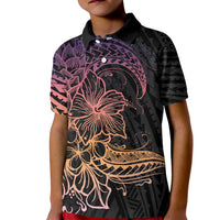 Floral Polynesian Hibiscus Tattoo Kid Polo Shirt Peach Gradient Style LT9 Kid Peach - Polynesian Pride