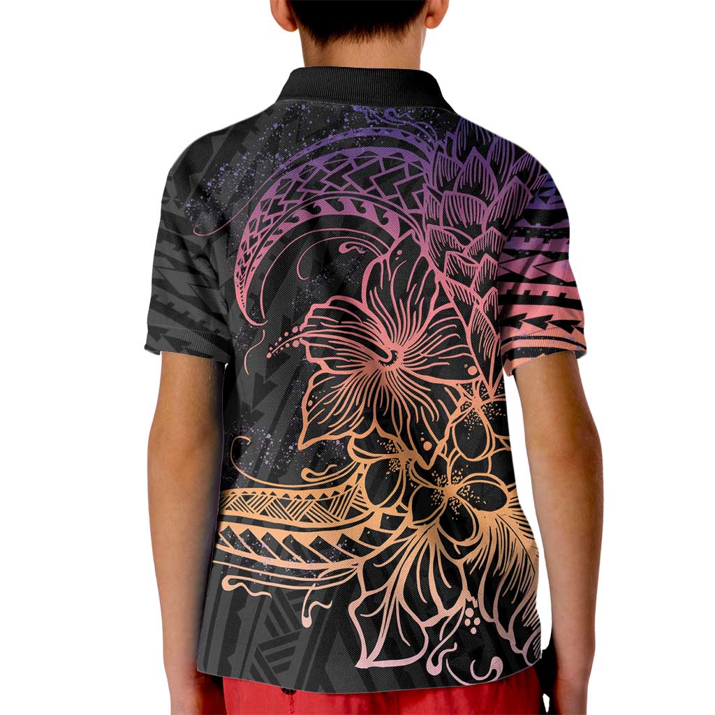Floral Polynesian Hibiscus Tattoo Kid Polo Shirt Peach Gradient Style LT9 - Polynesian Pride