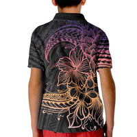Floral Polynesian Hibiscus Tattoo Kid Polo Shirt Peach Gradient Style LT9 - Polynesian Pride