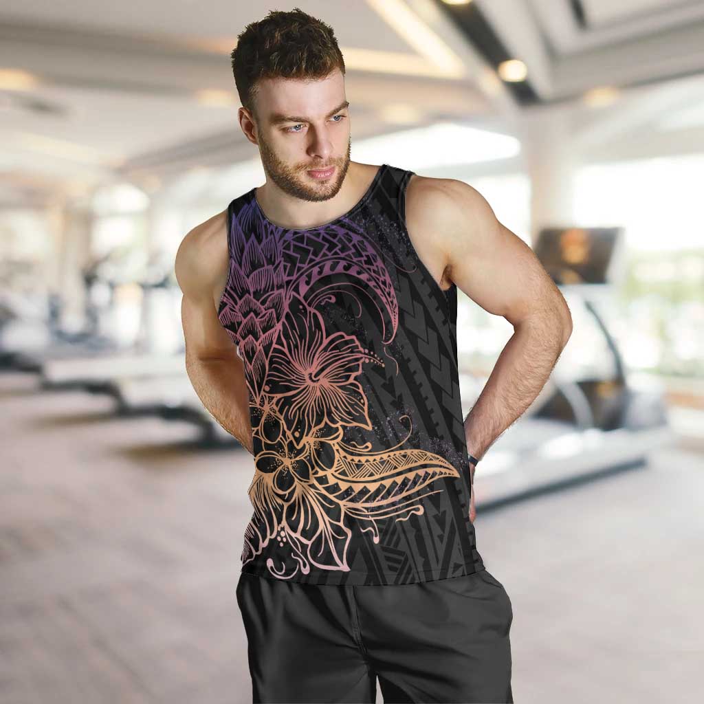 Floral Polynesian Hibiscus Tattoo Men Tank Top Peach Gradient Style LT9 Peach - Polynesian Pride