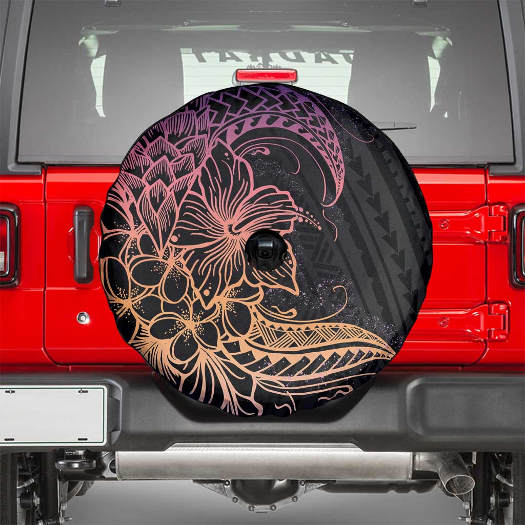 Floral Polynesian Hibiscus Tattoo Spare Tire Cover Peach Gradient Style LT9 - Polynesian Pride