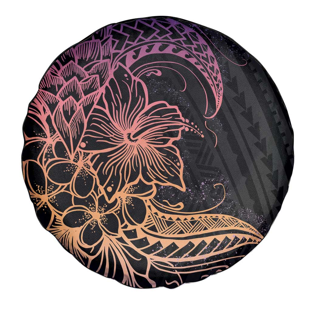 Floral Polynesian Hibiscus Tattoo Spare Tire Cover Peach Gradient Style LT9 - Polynesian Pride