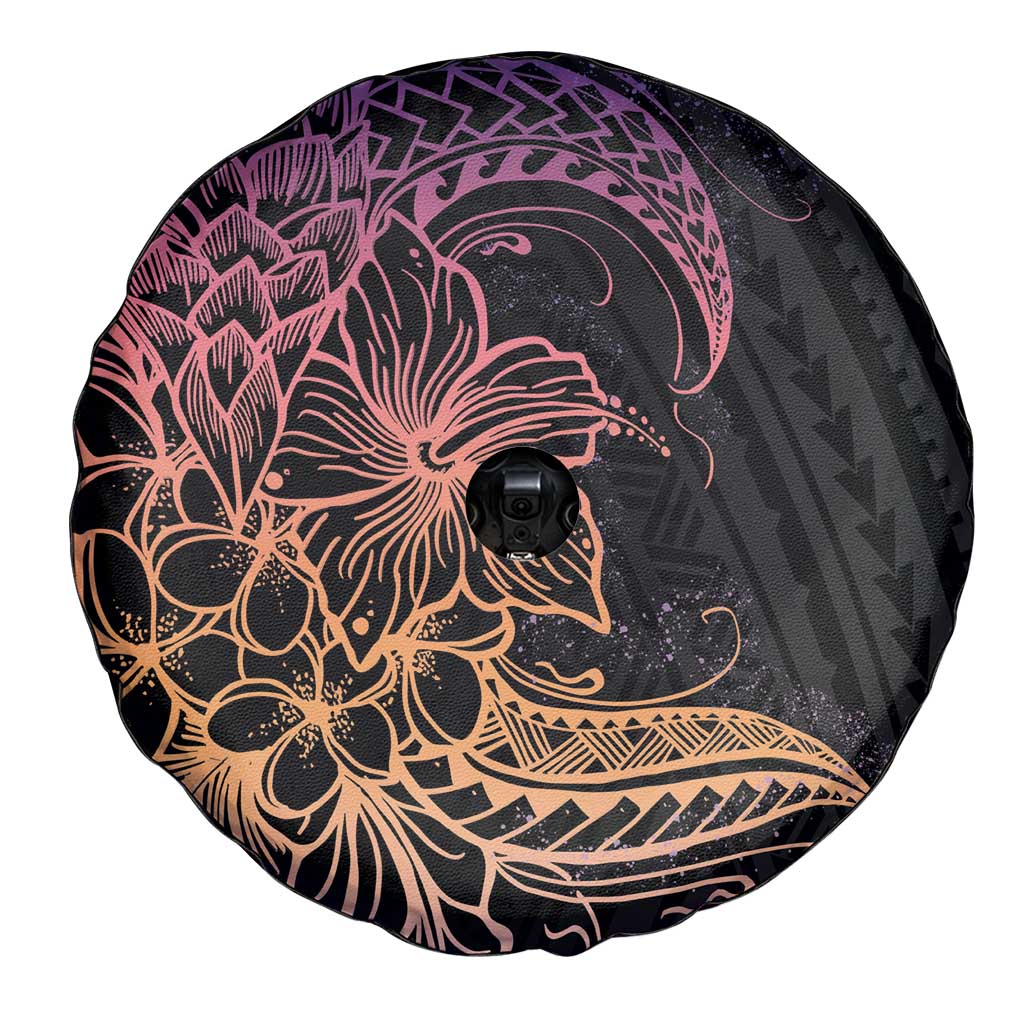 Floral Polynesian Hibiscus Tattoo Spare Tire Cover Peach Gradient Style LT9 - Polynesian Pride