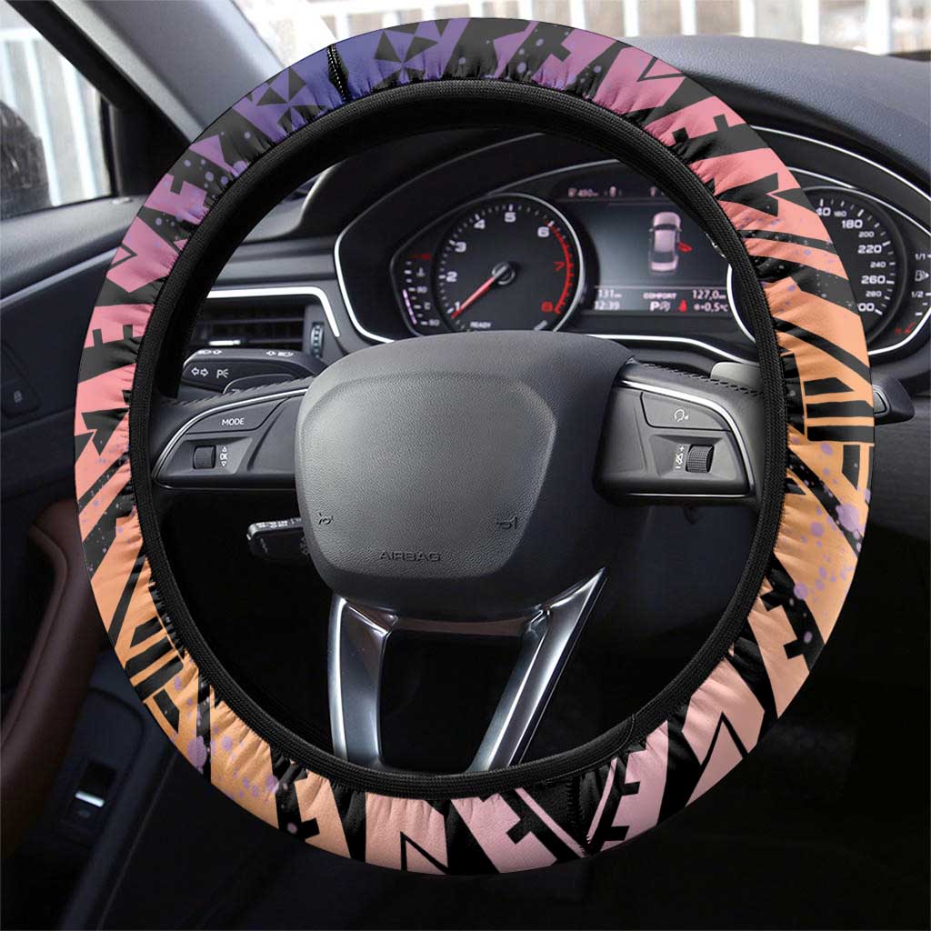 Floral Polynesian Hibiscus Tattoo Steering Wheel Cover Peach Gradient Style LT9 - Polynesian Pride