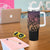 Floral Polynesian Hibiscus Tattoo Tumbler With Handle Peach Gradient Style