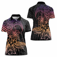 Floral Polynesian Hibiscus Tattoo Women Polo Shirt Peach Gradient Style