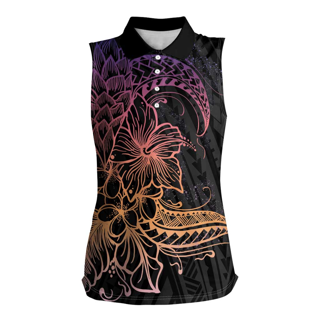 Floral Polynesian Hibiscus Tattoo Women Sleeveless Polo Shirt Peach Gradient Style LT9 Female Peach - Polynesian Pride
