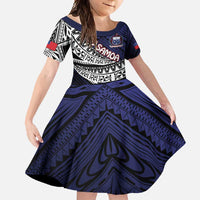 Custom Samoa Rugby Pacific Family Matching Long Sleeve Bodycon Dress and Hawaiian Shirt Samoan Warrior Tribal Pattern LT9 Daughter's Dress Blue - Polynesian Pride