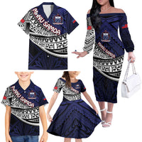 Custom Samoa Rugby Pacific Family Matching Off The Shoulder Long Sleeve Dress and Hawaiian Shirt Samoan Warrior Tribal Pattern LT9 - Polynesian Pride