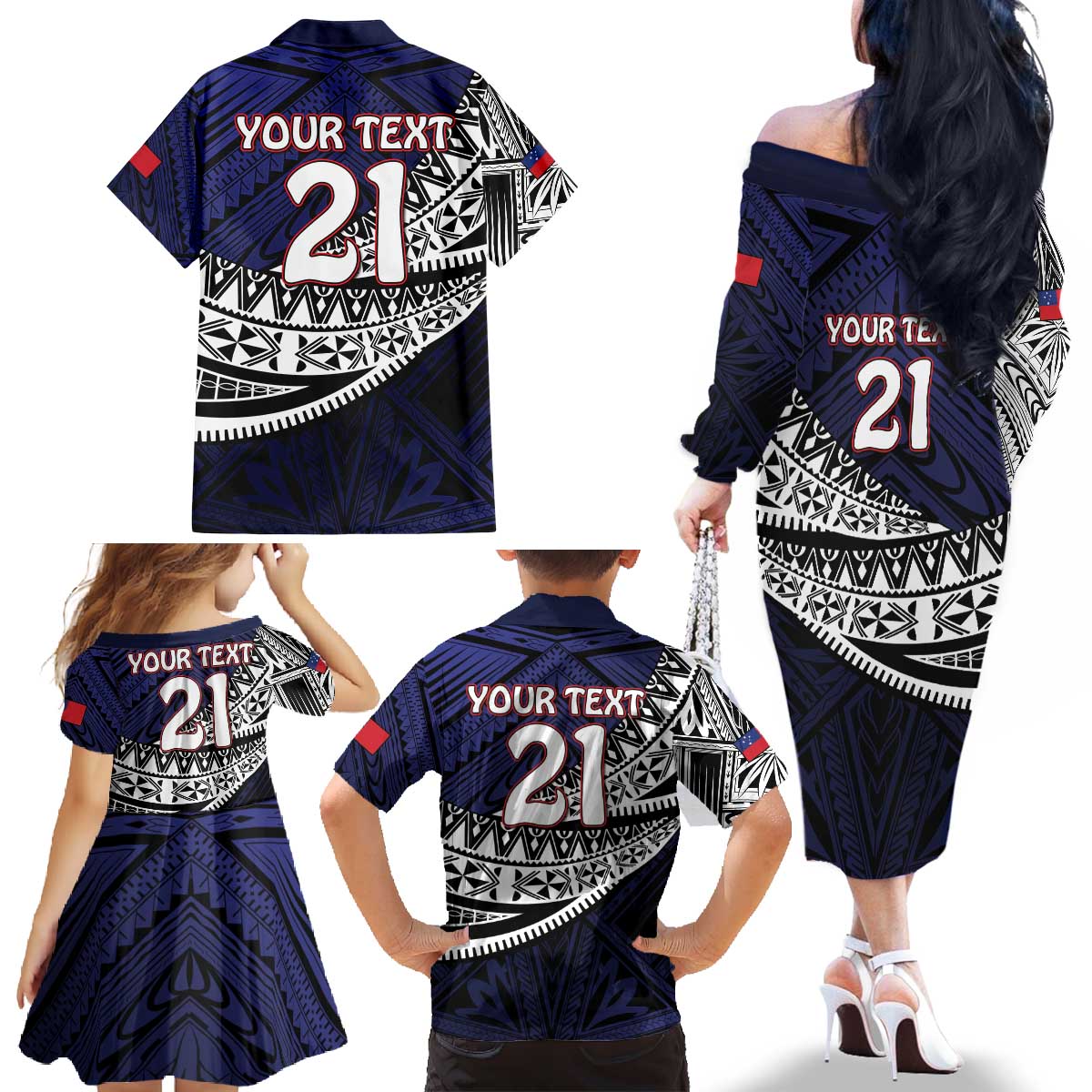 Custom Samoa Rugby Pacific Family Matching Off The Shoulder Long Sleeve Dress and Hawaiian Shirt Samoan Warrior Tribal Pattern LT9 - Polynesian Pride
