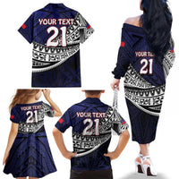 Custom Samoa Rugby Pacific Family Matching Off The Shoulder Long Sleeve Dress and Hawaiian Shirt Samoan Warrior Tribal Pattern LT9 - Polynesian Pride
