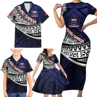 Custom Samoa Rugby Pacific Family Matching Short Sleeve Bodycon Dress and Hawaiian Shirt Samoan Warrior Tribal Pattern LT9 - Polynesian Pride