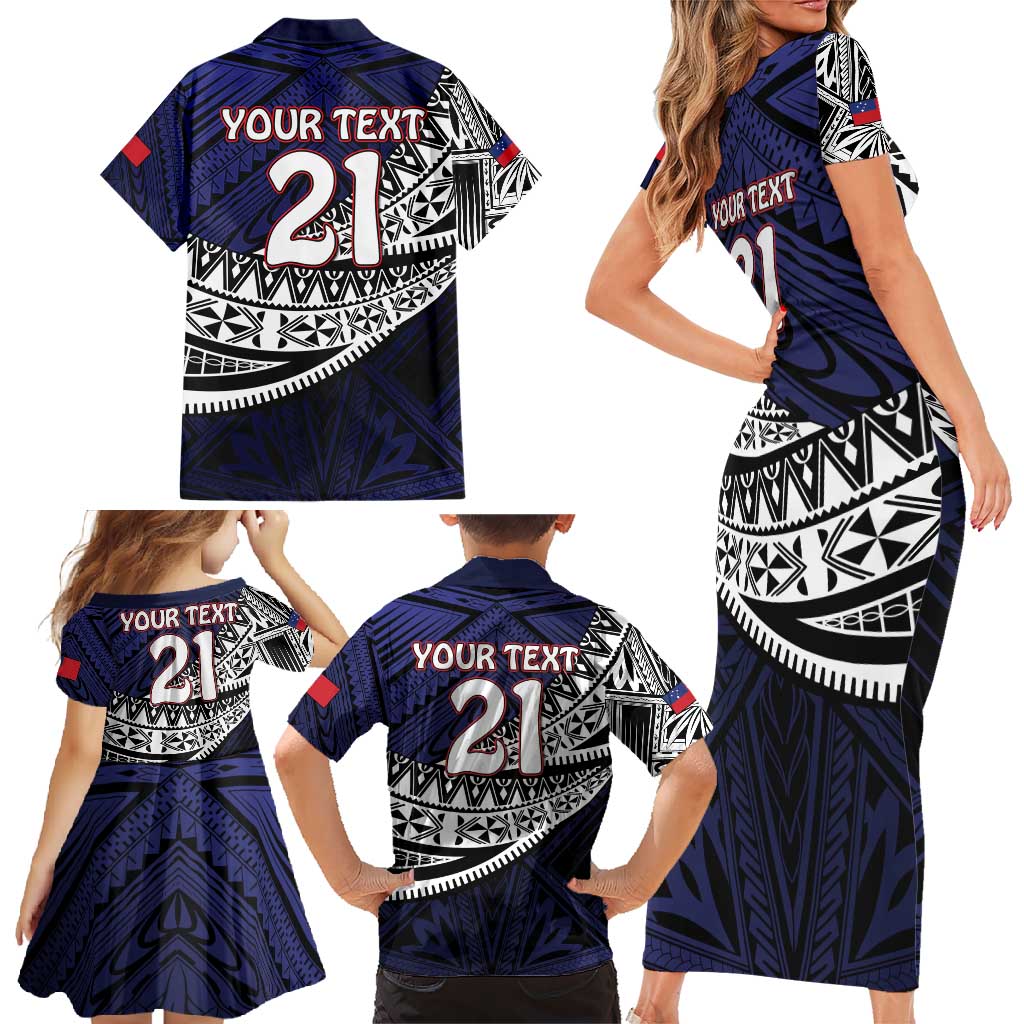 Custom Samoa Rugby Pacific Family Matching Short Sleeve Bodycon Dress and Hawaiian Shirt Samoan Warrior Tribal Pattern LT9 - Polynesian Pride