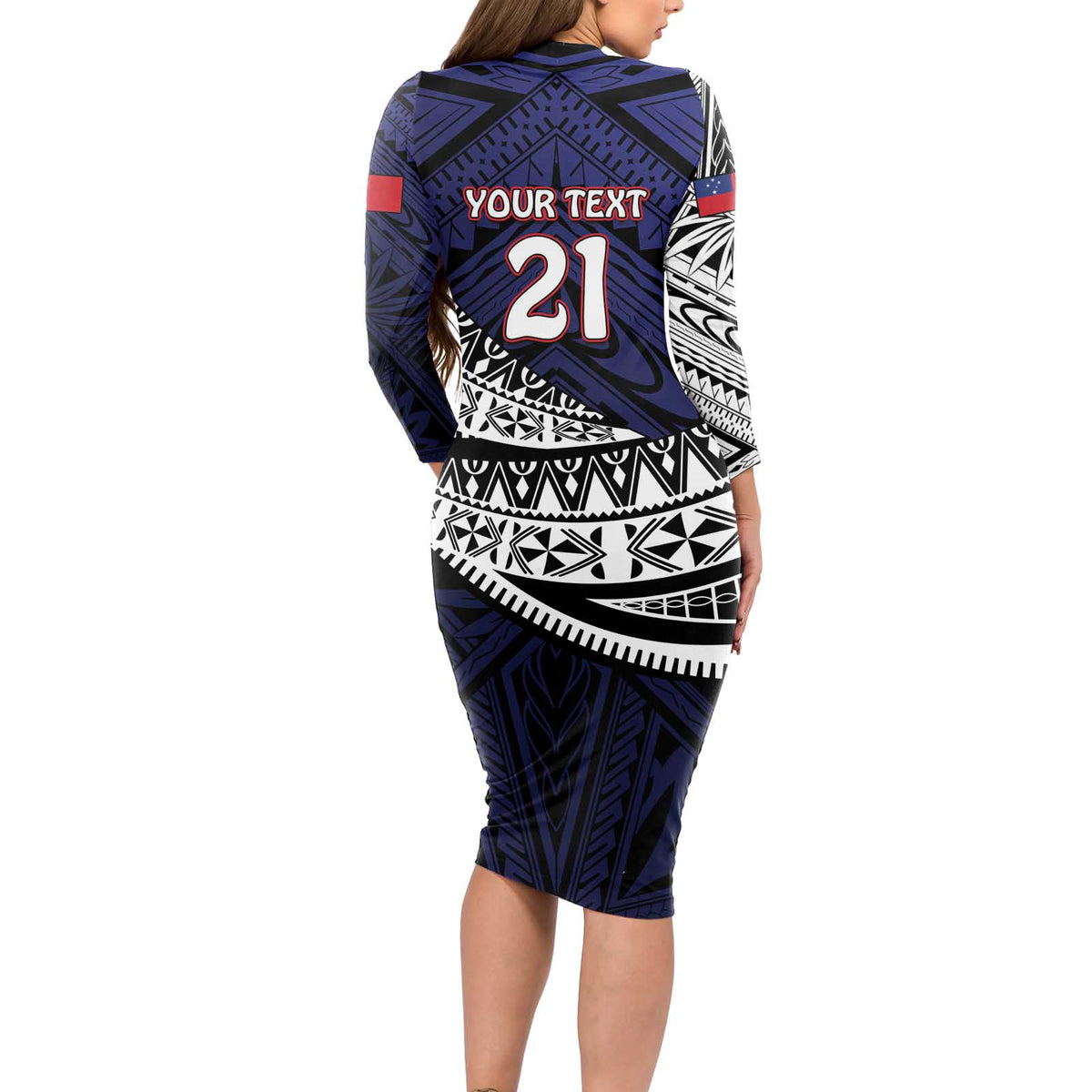 Custom Samoa Rugby Pacific Long Sleeve Bodycon Dress Samoan Warrior Tribal Pattern LT9 - Polynesian Pride