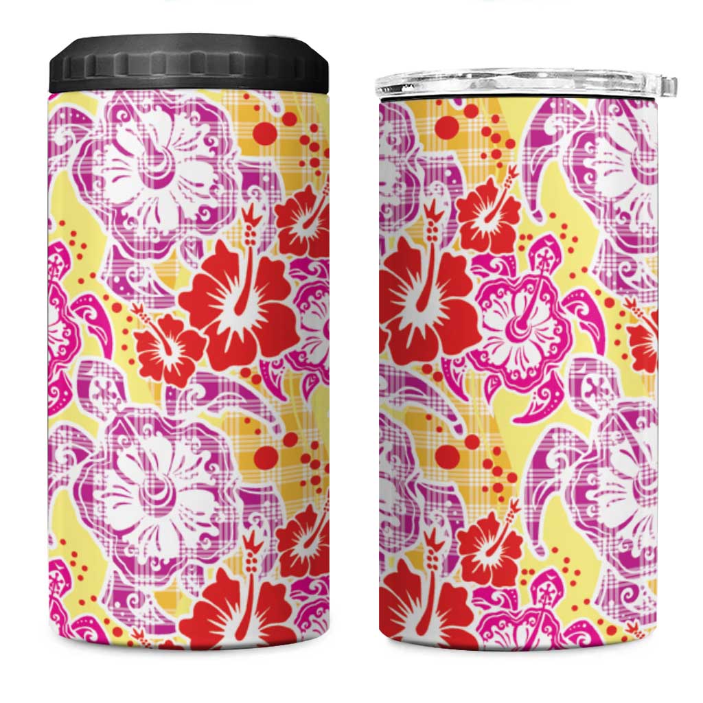 Palaka with Honu and Hibiscus 4 in 1 Can Cooler Tumbler Hawaiian Heritage Spirit LT9 One Size: 16 oz Red - Polynesian Pride