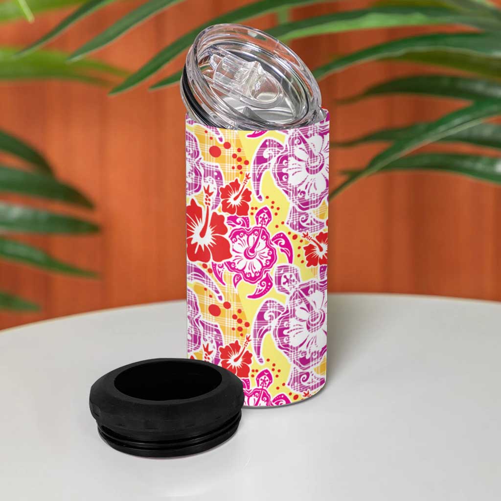 Palaka with Honu and Hibiscus 4 in 1 Can Cooler Tumbler Hawaiian Heritage Spirit LT9 - Polynesian Pride