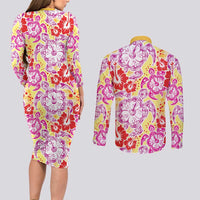 Palaka with Honu and Hibiscus Couples Matching Long Sleeve Bodycon Dress and Long Sleeve Button Shirt Hawaiian Heritage Spirit LT9 - Polynesian Pride