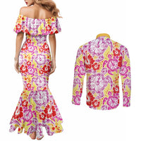Palaka with Honu and Hibiscus Couples Matching Mermaid Dress and Long Sleeve Button Shirt Hawaiian Heritage Spirit LT9 - Polynesian Pride