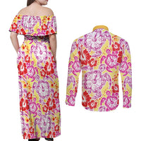 Palaka with Honu and Hibiscus Couples Matching Off Shoulder Maxi Dress and Long Sleeve Button Shirt Hawaiian Heritage Spirit LT9 - Polynesian Pride