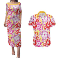Palaka with Honu and Hibiscus Couples Matching Puletasi and Hawaiian Shirt Hawaiian Heritage Spirit LT9 Red - Polynesian Pride