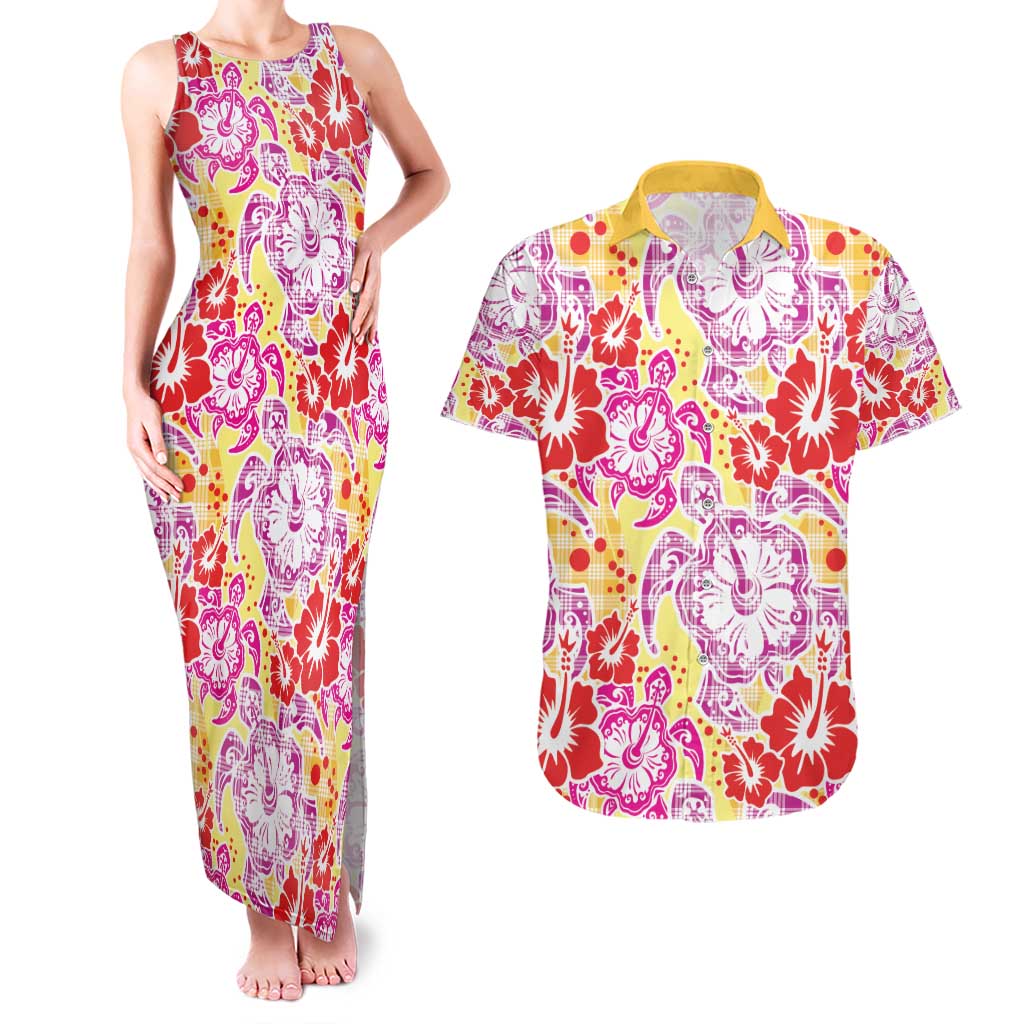 Palaka with Honu and Hibiscus Couples Matching Tank Maxi Dress and Hawaiian Shirt Hawaiian Heritage Spirit LT9 Red - Polynesian Pride