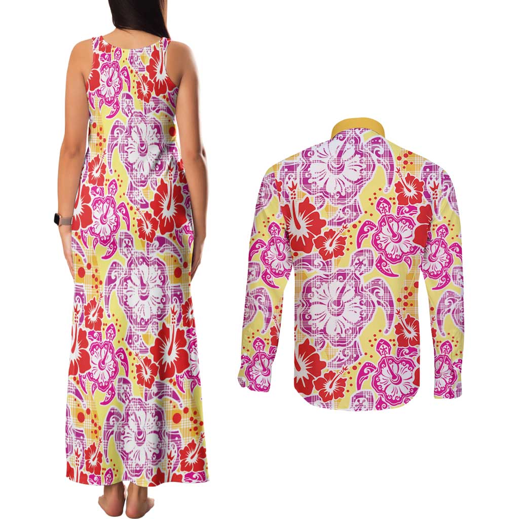 Palaka with Honu and Hibiscus Couples Matching Tank Maxi Dress and Long Sleeve Button Shirt Hawaiian Heritage Spirit LT9 - Polynesian Pride