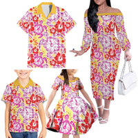Palaka with Honu and Hibiscus Family Matching Off The Shoulder Long Sleeve Dress and Hawaiian Shirt Hawaiian Heritage Spirit LT9 - Polynesian Pride