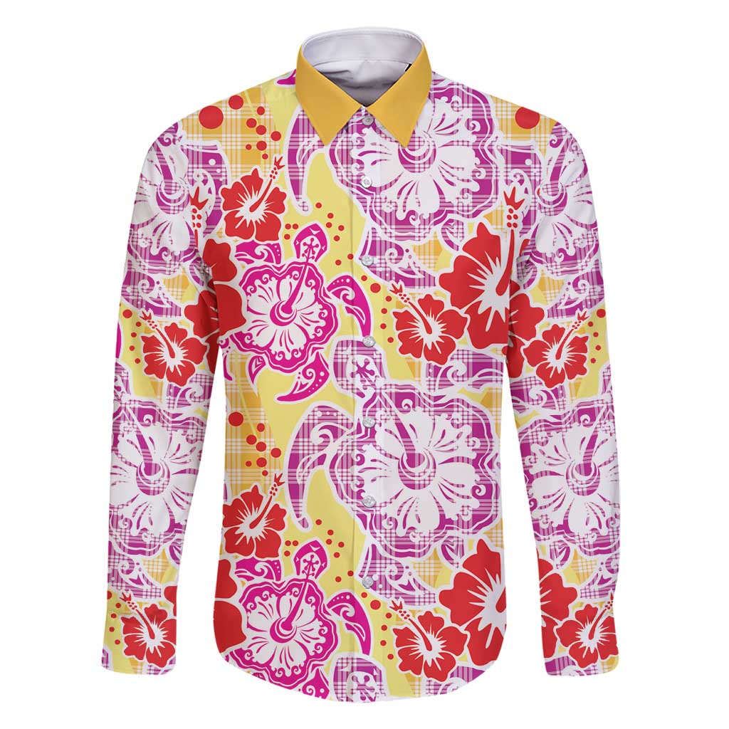 Palaka with Honu and Hibiscus Family Matching Off Shoulder Maxi Dress and Hawaiian Shirt Hawaiian Heritage Spirit LT9 Dad's Shirt - Long Sleeve Red - Polynesian Pride