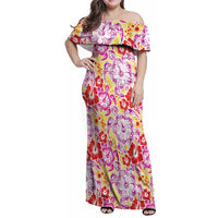Palaka with Honu and Hibiscus Family Matching Off Shoulder Maxi Dress and Hawaiian Shirt Hawaiian Heritage Spirit LT9 Mom's Dress Red - Polynesian Pride