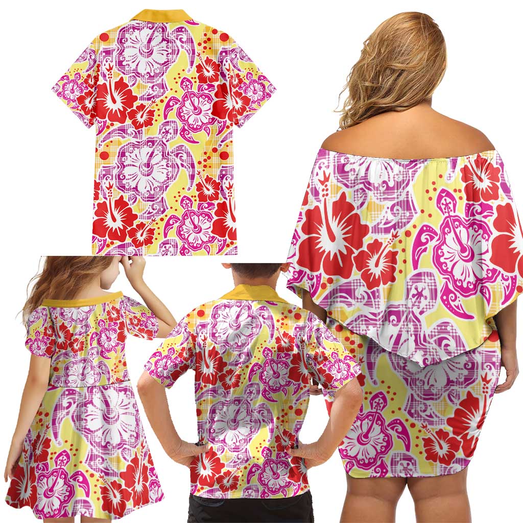 Palaka with Honu and Hibiscus Family Matching Off Shoulder Short Dress and Hawaiian Shirt Hawaiian Heritage Spirit LT9 - Polynesian Pride