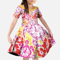 Palaka with Honu and Hibiscus Family Matching Puletasi and Hawaiian Shirt Hawaiian Heritage Spirit LT9 Daughter's Dress Red - Polynesian Pride