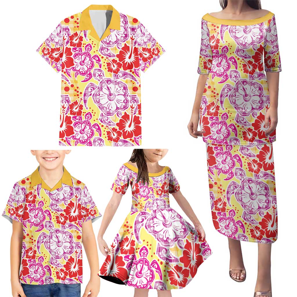 Palaka with Honu and Hibiscus Family Matching Puletasi and Hawaiian Shirt Hawaiian Heritage Spirit LT9 - Polynesian Pride