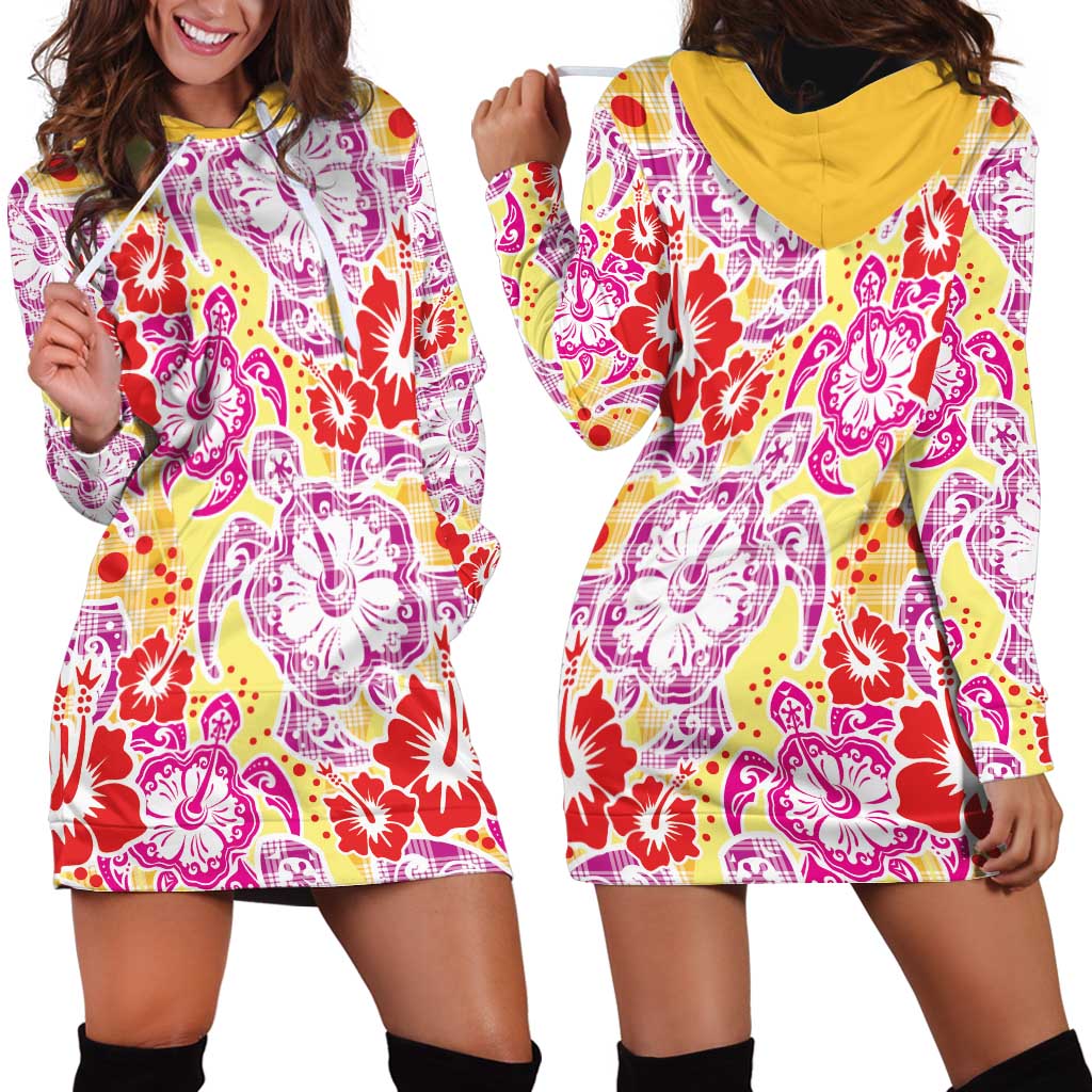 Palaka with Honu and Hibiscus Hoodie Dress Hawaiian Heritage Spirit LT9 - Polynesian Pride