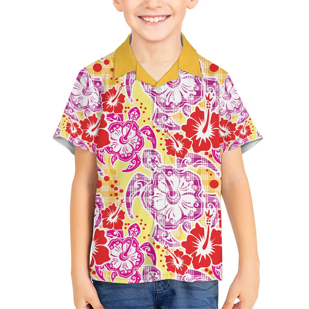 Palaka with Honu and Hibiscus Kid Hawaiian Shirt Hawaiian Heritage Spirit LT9 Kid Red - Polynesian Pride