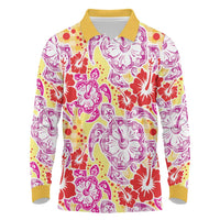 Palaka with Honu and Hibiscus Long Sleeve Polo Shirt Hawaiian Heritage Spirit LT9 Red - Polynesian Pride
