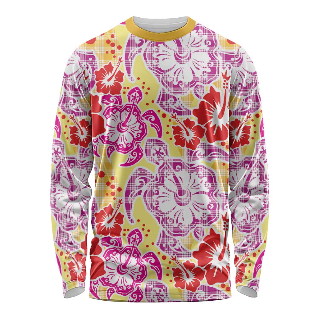 Palaka with Honu and Hibiscus Long Sleeve Shirt Hawaiian Heritage Spirit LT9 Unisex Red - Polynesian Pride