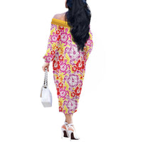 Palaka with Honu and Hibiscus Off The Shoulder Long Sleeve Dress Hawaiian Heritage Spirit LT9 - Polynesian Pride