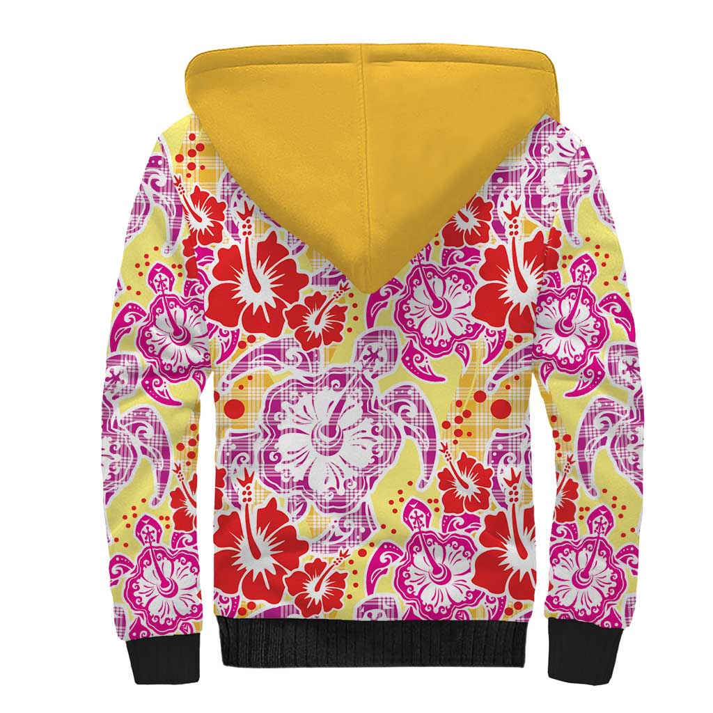 Palaka with Honu and Hibiscus Sherpa Hoodie Hawaiian Heritage Spirit LT9 - Polynesian Pride