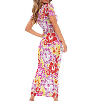 Palaka with Honu and Hibiscus Short Sleeve Bodycon Dress Hawaiian Heritage Spirit LT9 - Polynesian Pride