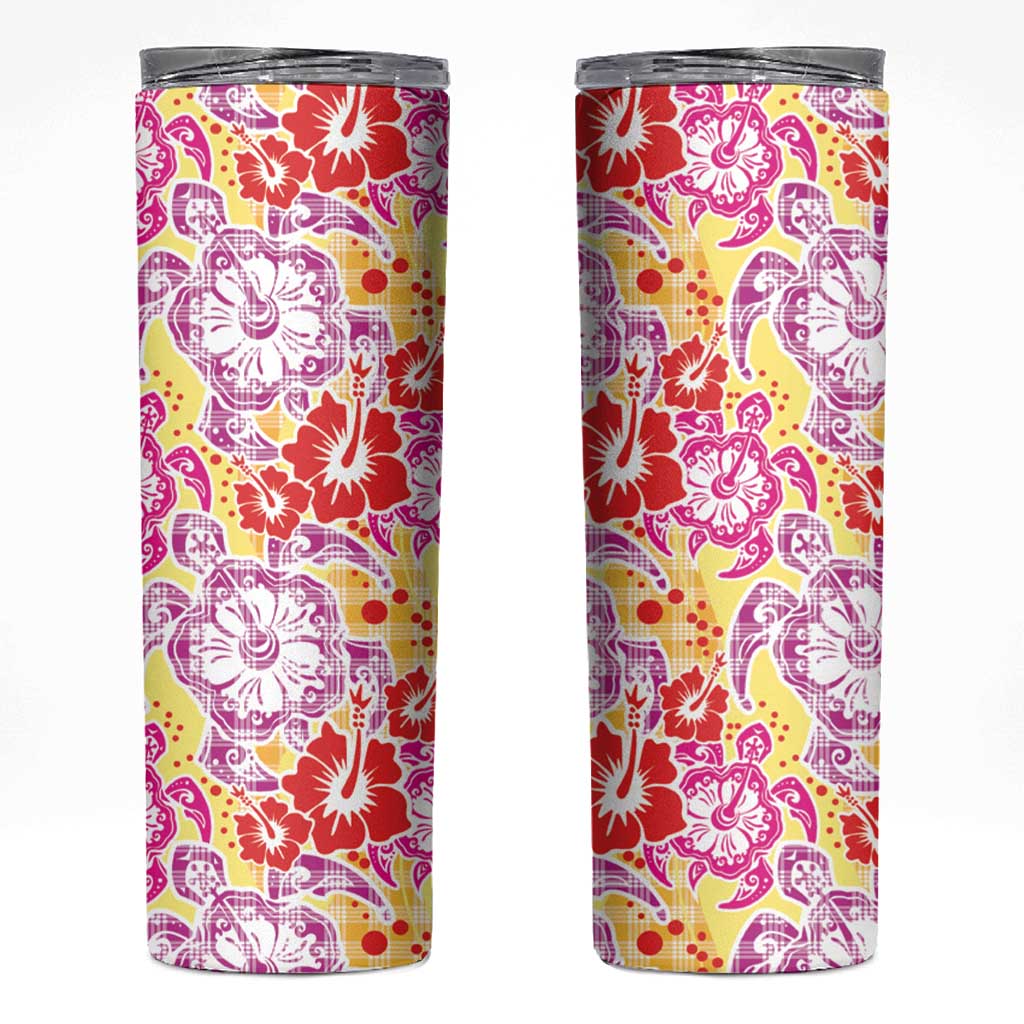 Palaka with Honu and Hibiscus Skinny Tumbler Hawaiian Heritage Spirit LT9 Red - Polynesian Pride