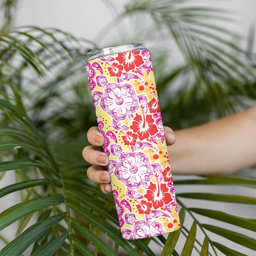 Palaka with Honu and Hibiscus Skinny Tumbler Hawaiian Heritage Spirit LT9 - Polynesian Pride