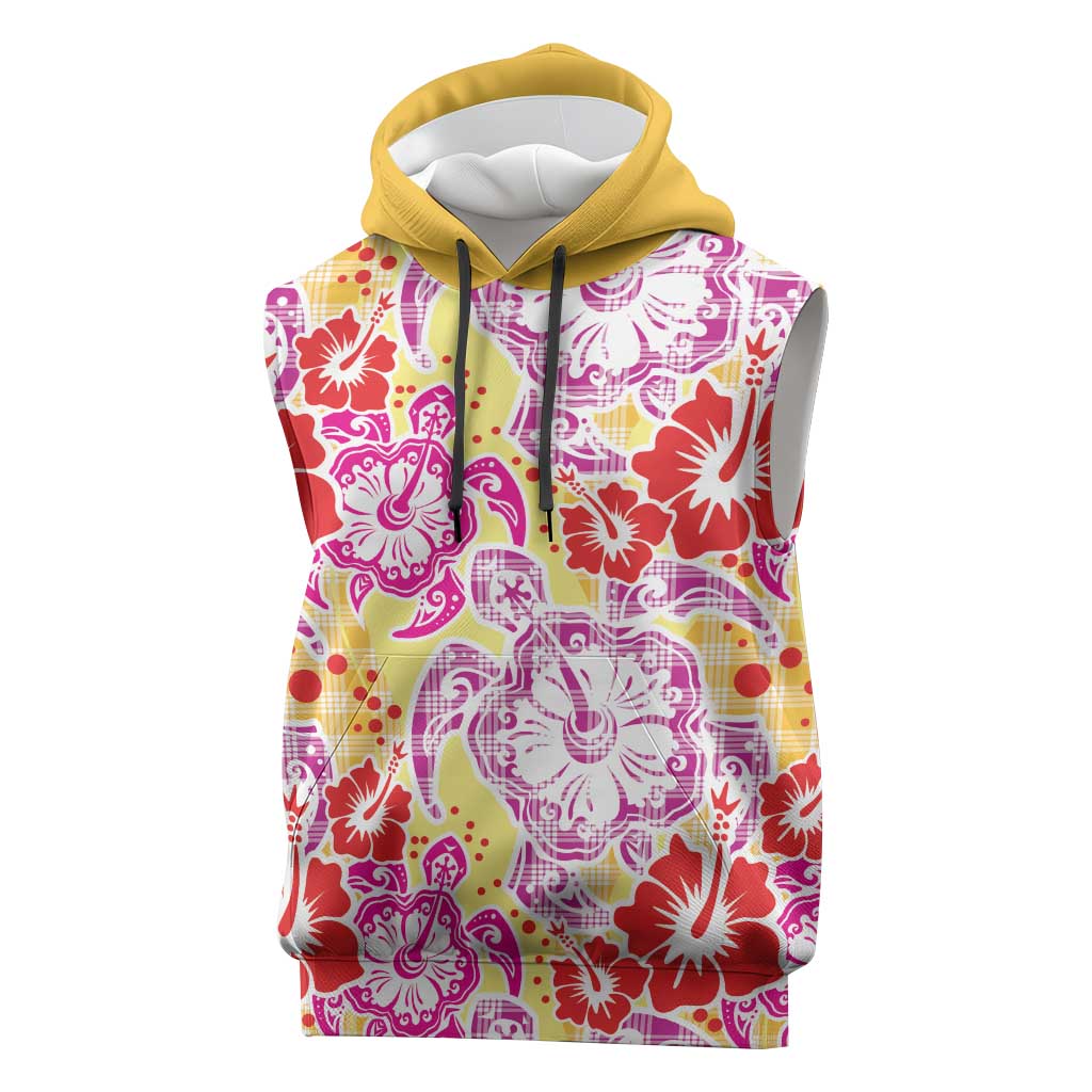 Palaka with Honu and Hibiscus Sleeveless Hoodie Hawaiian Heritage Spirit LT9 Red - Polynesian Pride
