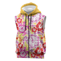 Palaka with Honu and Hibiscus Sleeveless Zip Hoodie Hawaiian Heritage Spirit LT9 Red - Polynesian Pride
