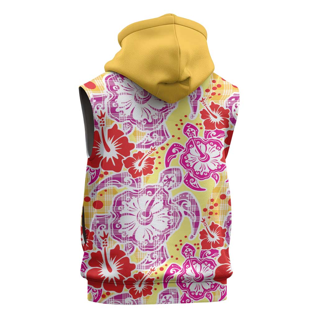 Palaka with Honu and Hibiscus Sleeveless Zip Hoodie Hawaiian Heritage Spirit LT9 - Polynesian Pride