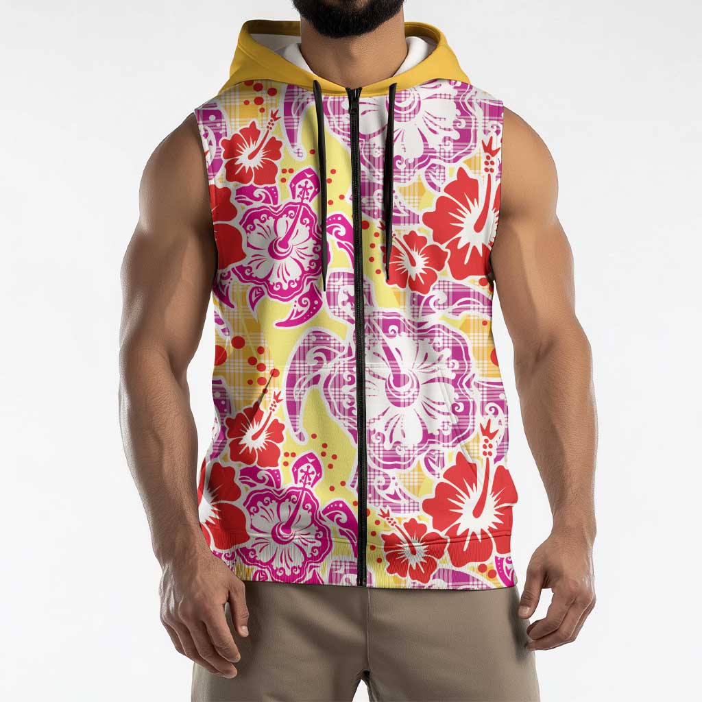 Palaka with Honu and Hibiscus Sleeveless Zip Hoodie Hawaiian Heritage Spirit LT9 - Polynesian Pride