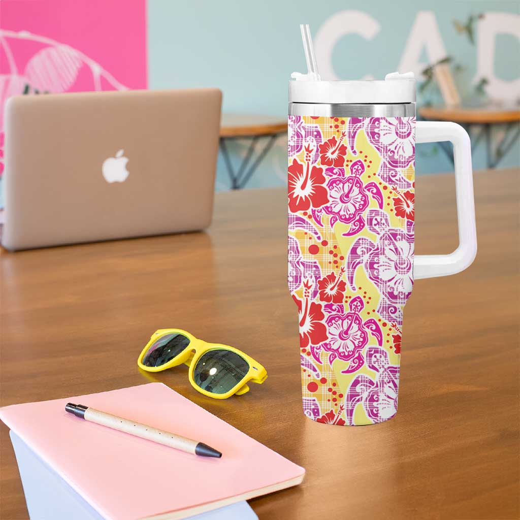 Palaka with Honu and Hibiscus Tumbler With Handle Hawaiian Heritage Spirit - Polynesian Pride