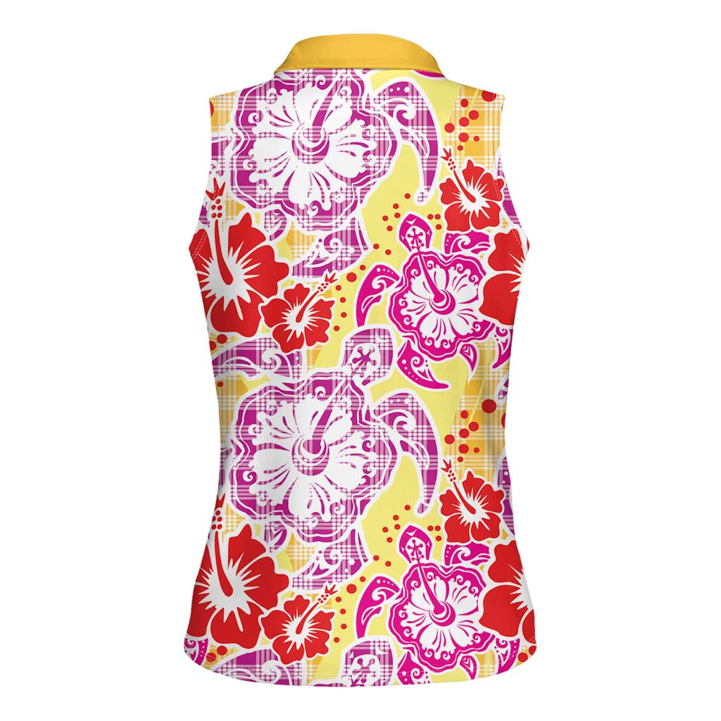 Palaka with Honu and Hibiscus Women Sleeveless Polo Shirt Hawaiian Heritage Spirit LT9 - Polynesian Pride