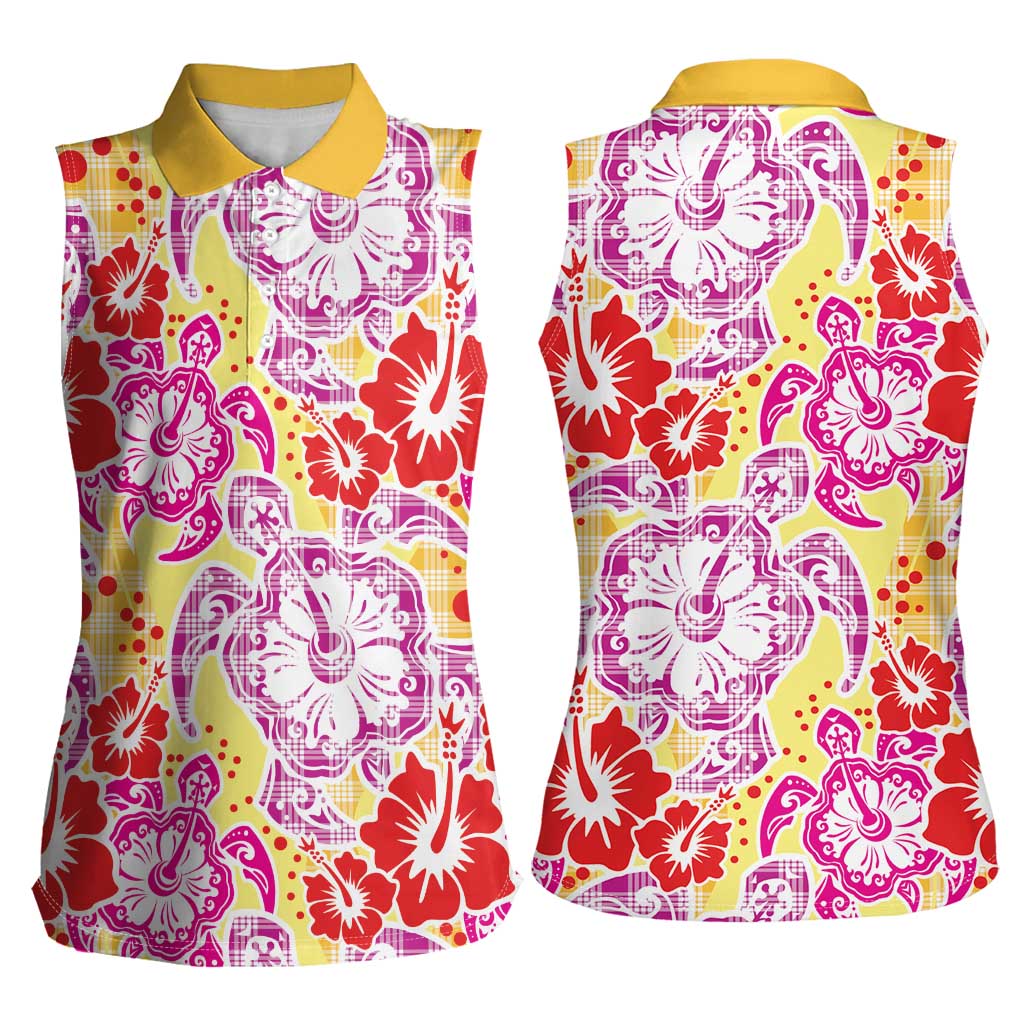 Palaka with Honu and Hibiscus Women Sleeveless Polo Shirt Hawaiian Heritage Spirit LT9 - Polynesian Pride