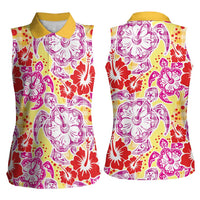Palaka with Honu and Hibiscus Women Sleeveless Polo Shirt Hawaiian Heritage Spirit LT9 - Polynesian Pride